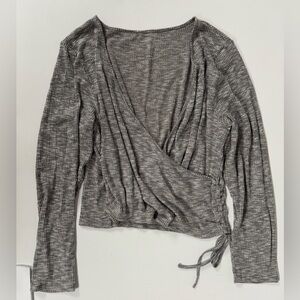 American Eagle Wrap Top Around Tie V-Neck Gray Super Soft Long Sleeve Women XL